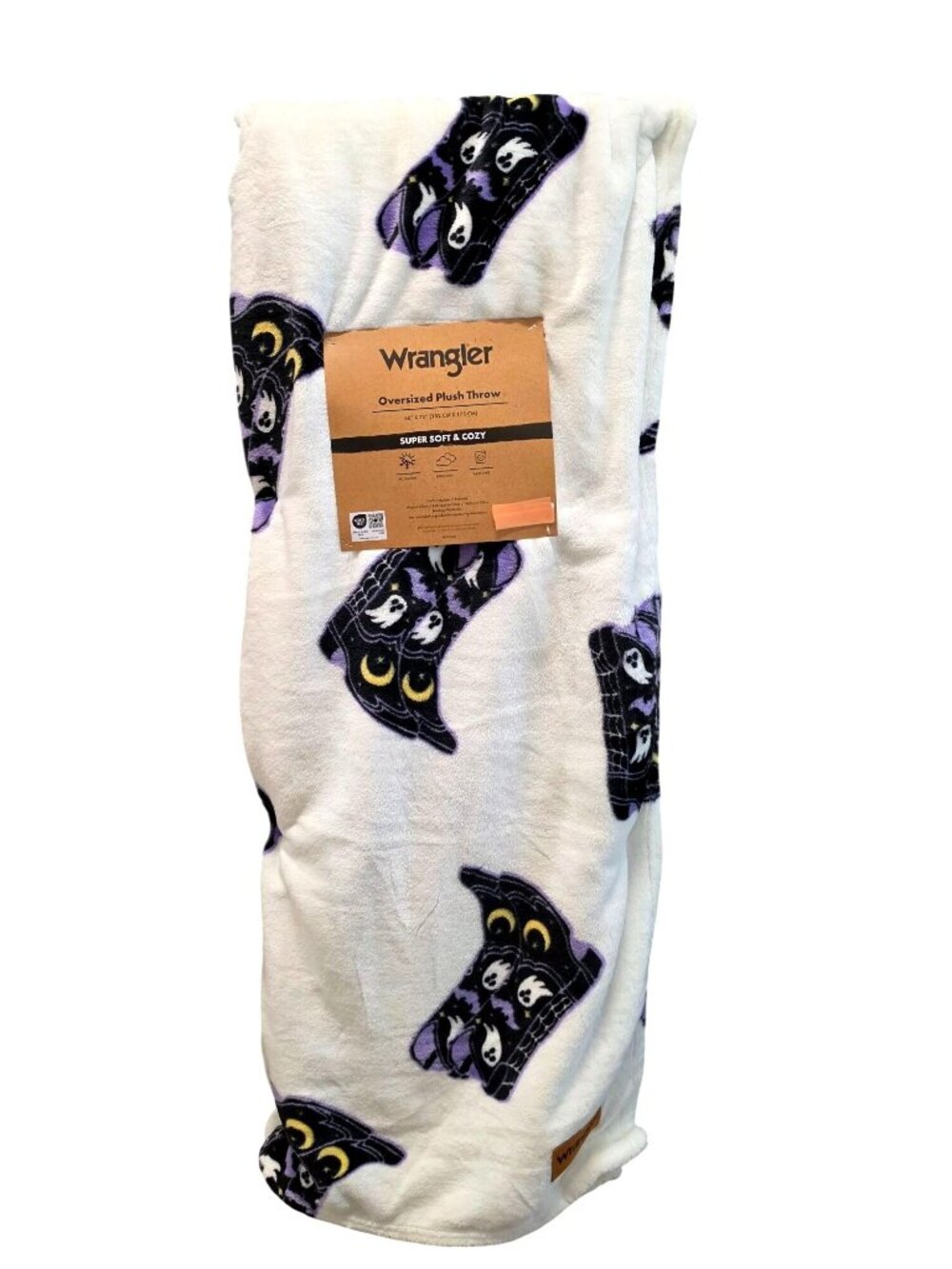 Wrangler Halloween Purple Cowboy Boots Ghosts Plush Throw Blanket